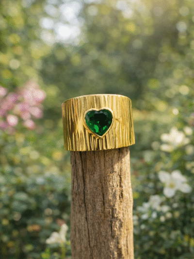 Emerald Heart Crest Ring
