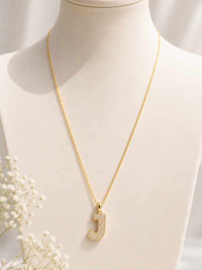 Crystal Initial J Necklace